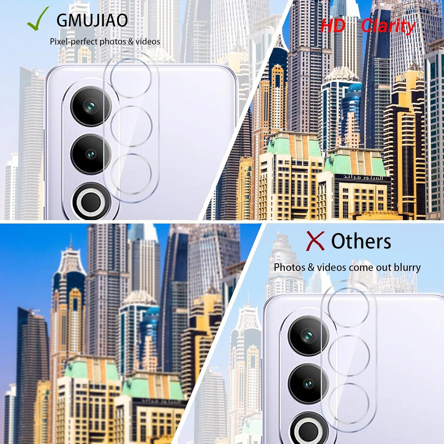 GMUJIAO [بسته 2+2] سازگار با OnePlus Nord CE4، محافظ صفحه نمایش شیشه ای حرارت دیده و محافظ لنز دوربین، فیلم شیشه ای حرارت دیده تمام صفحه HD [ضد خرد شدن]