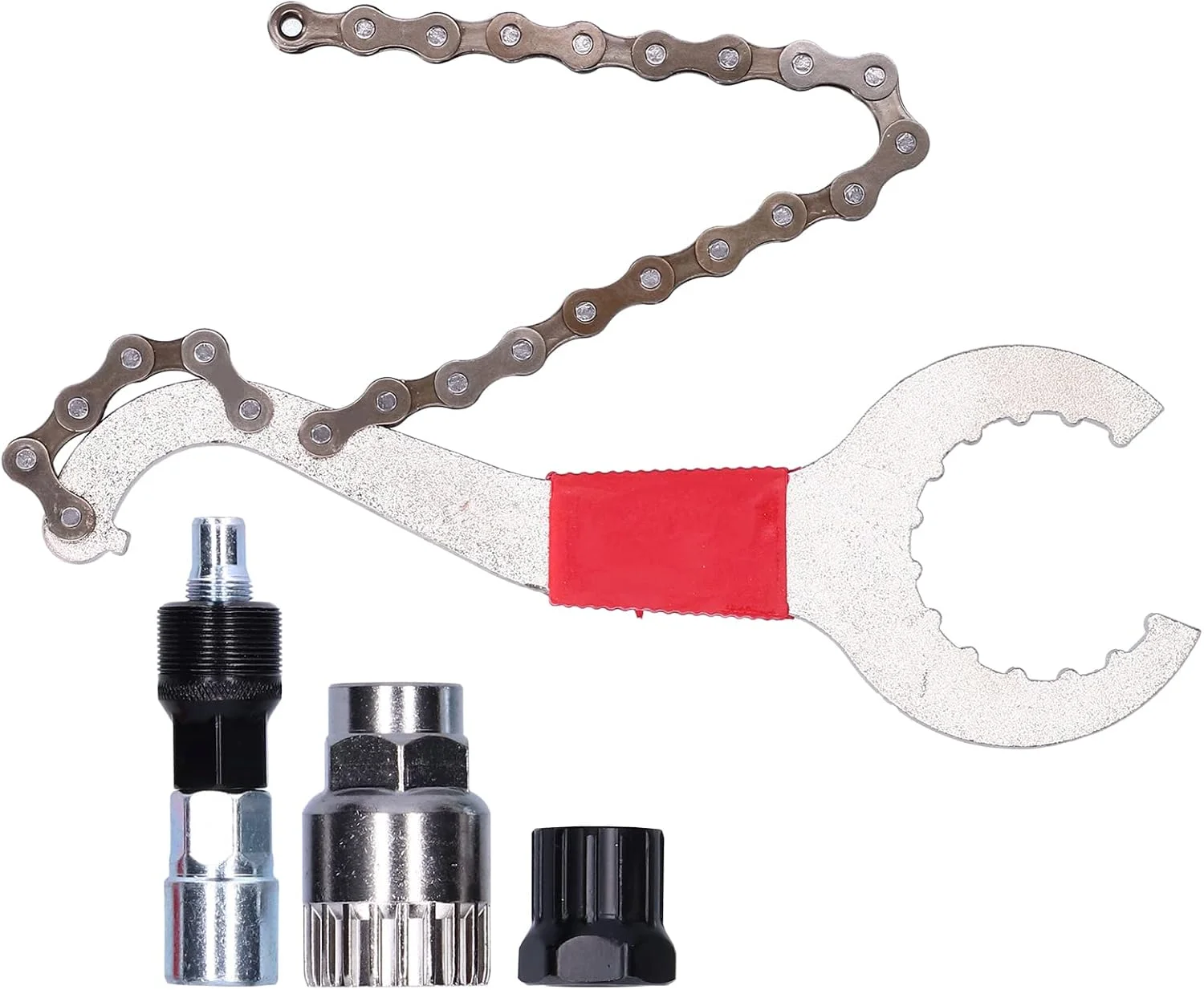 ست ابزار تعمیر دوچرخه 3 در 1 شامل آچار جداکننده خودرو، زنجیر شلاق، جداکننده چرخ دنده، آچار طبق قامه و بیرون کش چرخ طیار فولادی