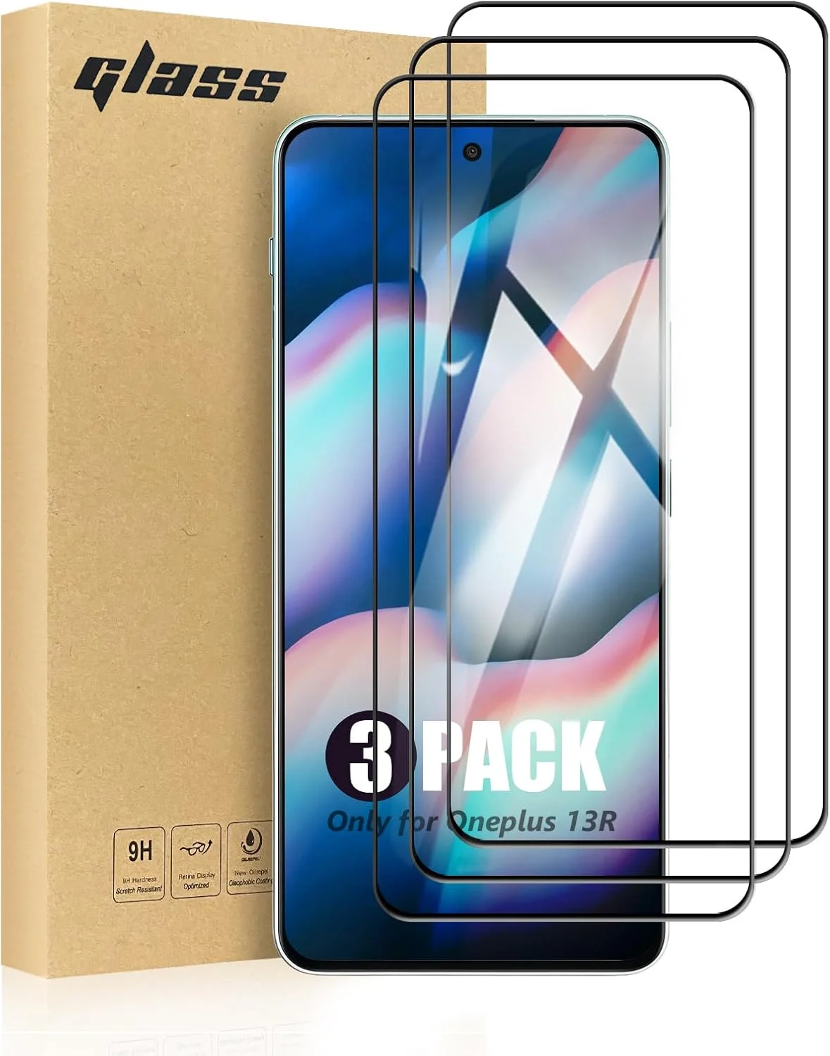 محافظ صفحه نمایش شیشه ای TailTech برای OnePlus 13R، بسته 3 عددی پوشش کامل، محافظت لبه به لبه