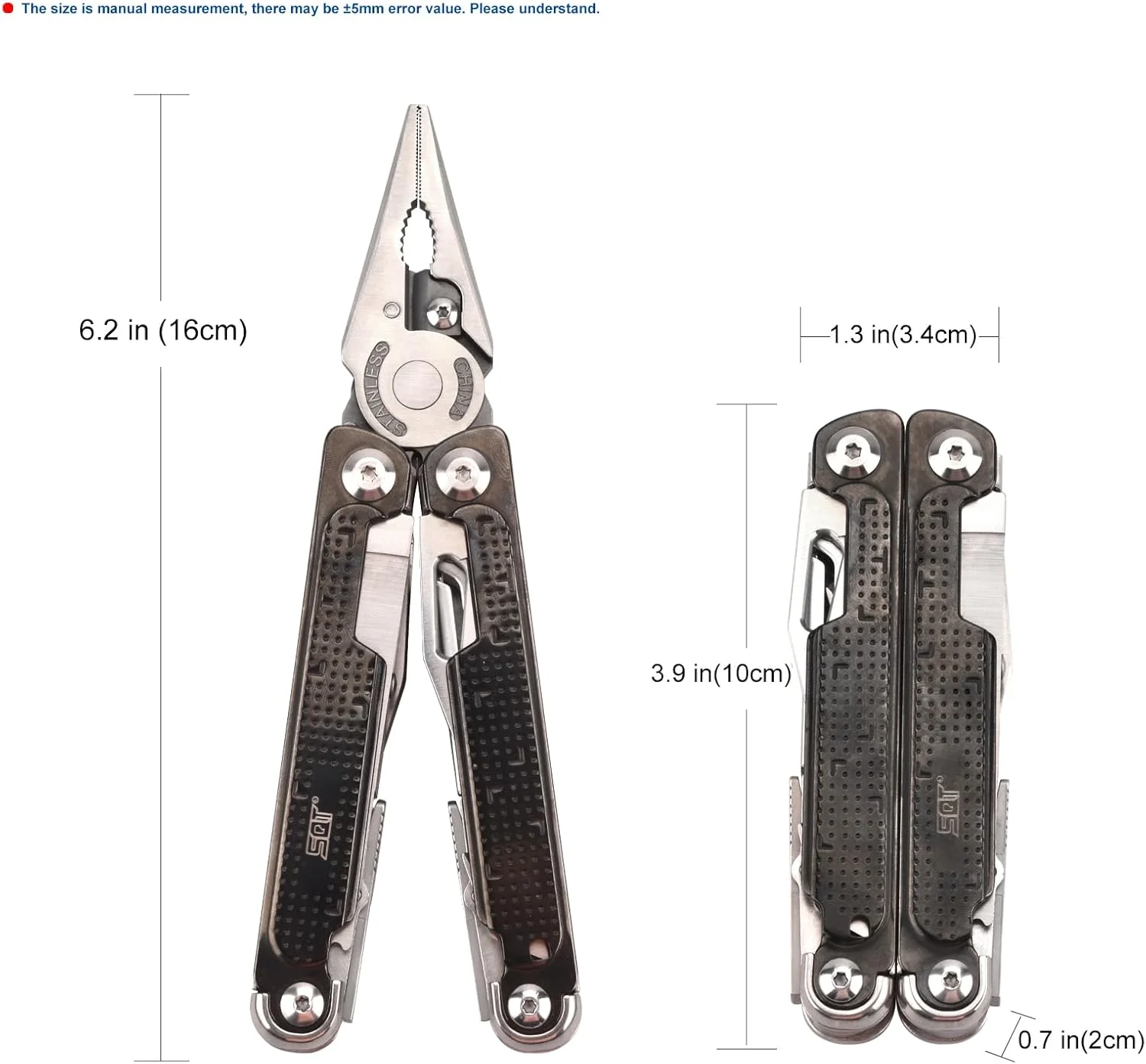 ابزار چندکاره 20 در 1 مدل SQT2048، هدیه ای برای آقایان، تاشو و خود قفل شونده، ابزار چندکاره حرفه ای برای کارهای DIY، کمپینگ در فضای باز و تعمیرات منزل، مشکی