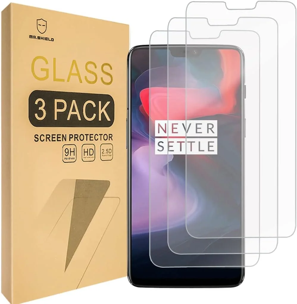 [بسته 3 عددی] محافظ صفحه نمایش شیشه ای حرارت دیده Mr Shield برای OnePlus 6 / OnePlus Six [شیشه ژاپنی با سختی 9H]