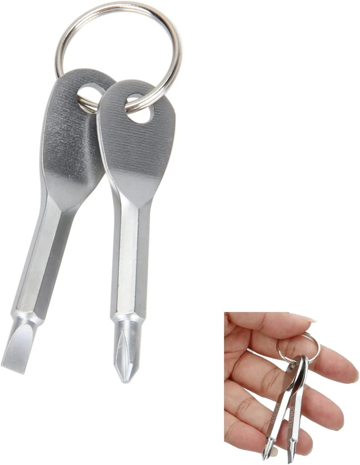 جاکلیدی پیچ گوشتی TERRIFI، زنجیره چند منظوره قابل حمل با کیت های مسافرتی مینی، ابزار EDC جیبی در فضای باز با حلقه، نقره ای