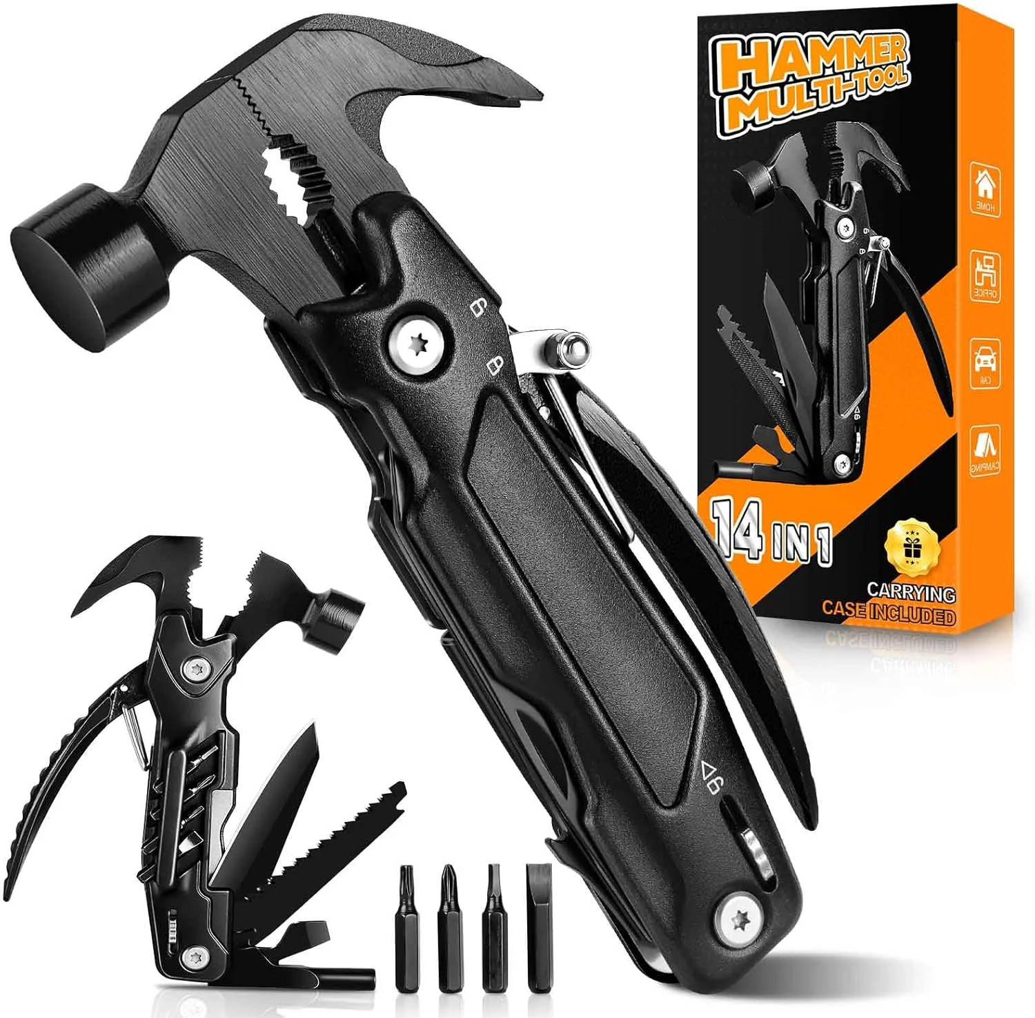 چکش چندکاره 14 در 1 ISEYOU - ابزار همه کاره و کاربردی برای پدر و همسر، کیت تعمیرات DIY، ابزار جیبی EDC، ابزار کمپینگ جمع و جور، با قفل ایمنی