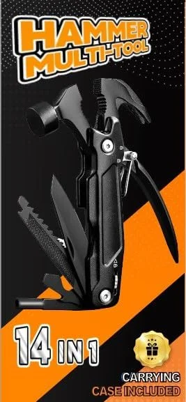 چکش چندکاره 14 در 1 ISEYOU - ابزار همه کاره و کاربردی برای پدر و همسر، کیت تعمیرات DIY، ابزار جیبی EDC، ابزار کمپینگ جمع و جور، با قفل ایمنی