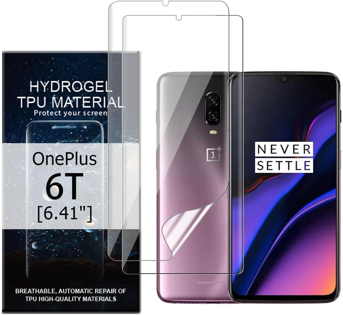 محافظ صفحه نمایش ژله ای Glcrrpu بسته 2 عددی برای OnePlus 6T [6.41 اینچ]، فیلم TPU هیدروژل بسیار حساس، شفاف HD، انعطاف پذیر، خود ترمیم شونده [غیر شیشه حرارت دیده]