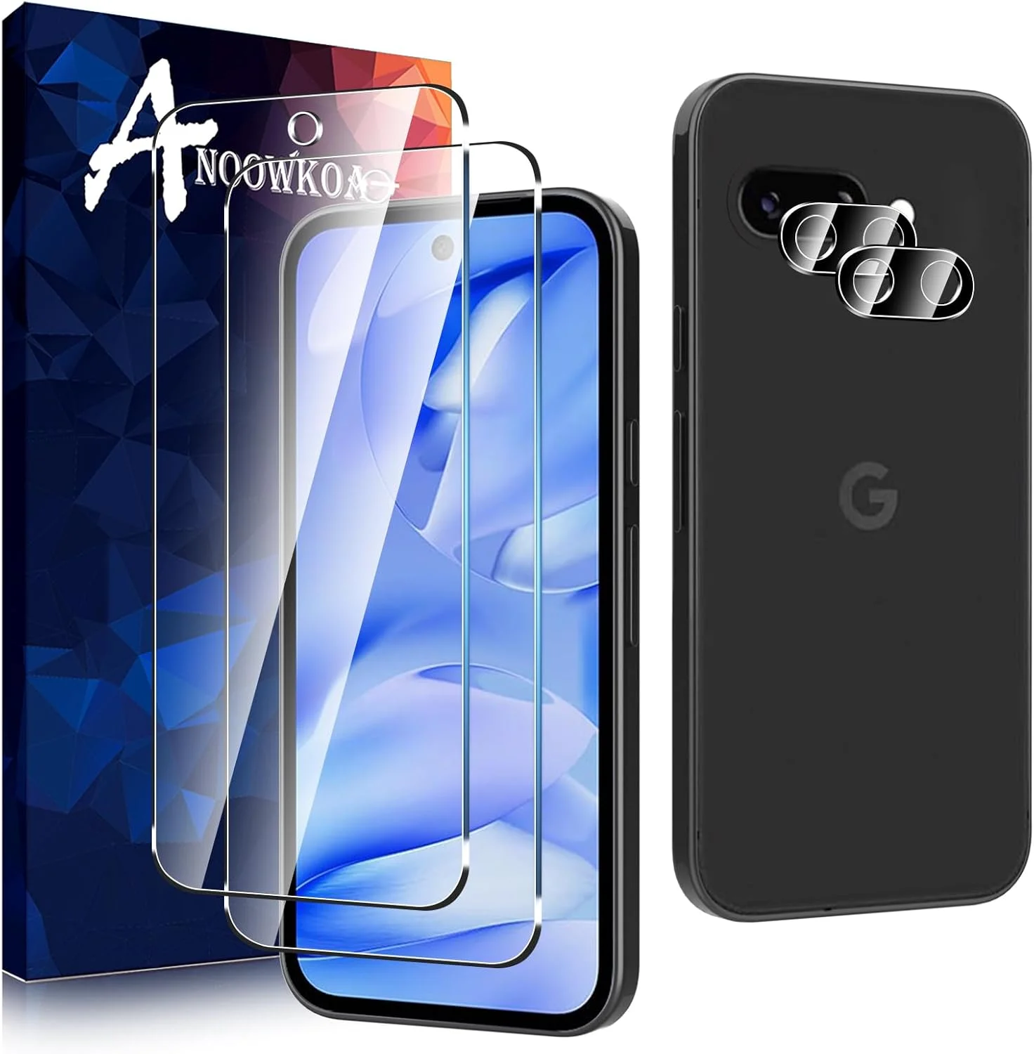 محافظ صفحه نمایش شیشه ای حرارت دیده Anoowkoa، 2 عدد برای Google Pixel 9a + 2 عدد محافظ لنز دوربین، ضد خش و بسیار مقاوم