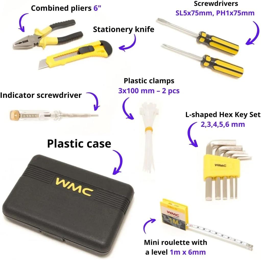 جعبه ابزار چند منظوره WMC TOOLS مناسب منزل، شامل 33 قطعه ابزار کاربردی در جعبه پلاستیکی - تصویر 2 جعبه ابزار چند منظوره WMC TOOLS مناسب منزل، شامل 33 قطعه ابزار کاربردی در جعبه پلاستیکی - تصویر 2