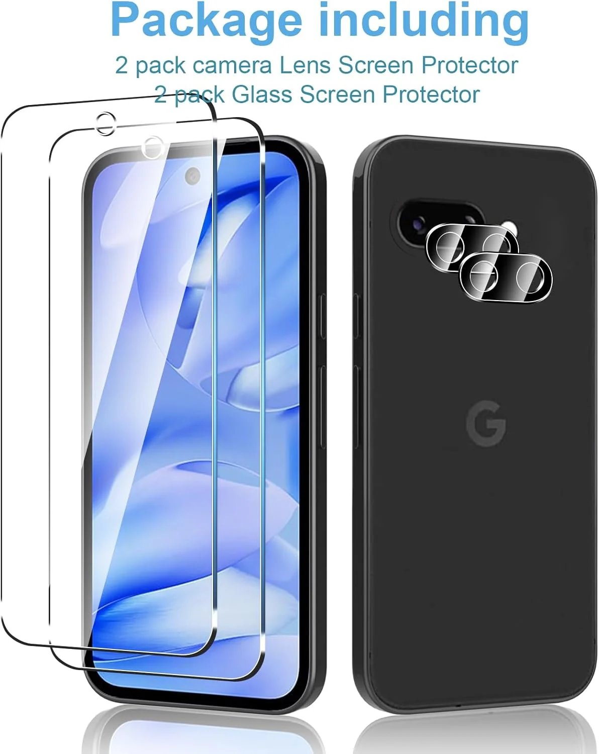 محافظ صفحه نمایش شیشه ای حرارت دیده Anoowkoa، 2 عدد برای Google Pixel 9a + 2 عدد محافظ لنز دوربین، ضد خش و بسیار مقاوم
