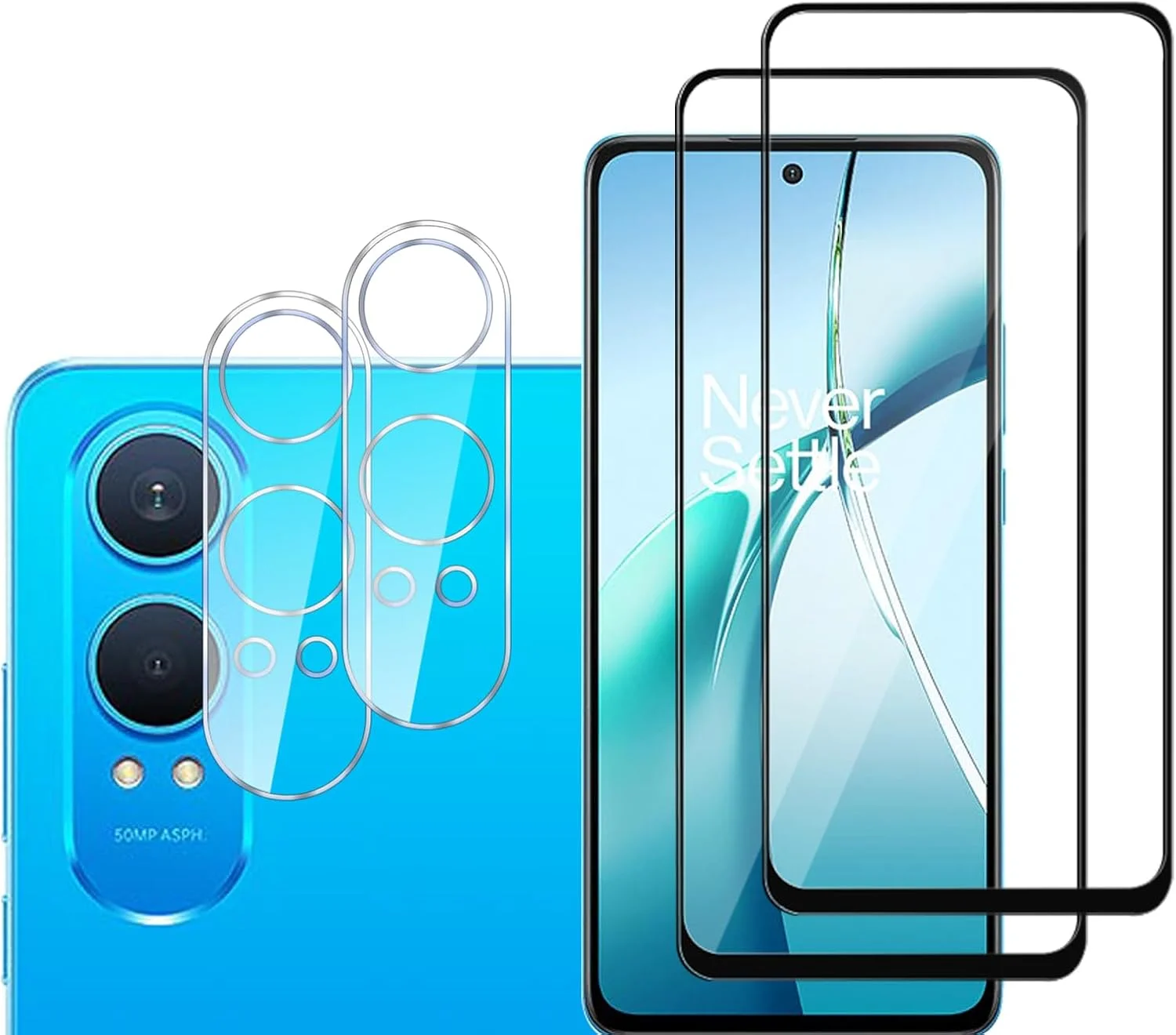 GMUJIAO بسته [2+2 عددی] سازگار با OnePlus Nord CE4 Lite شامل محافظ صفحه نمایش شیشه ای حرارت دیده و محافظ لنز دوربین، فیلم شیشه ای حرارت دیده تمام صفحه HD [ضد خرد شدن] - مشکی