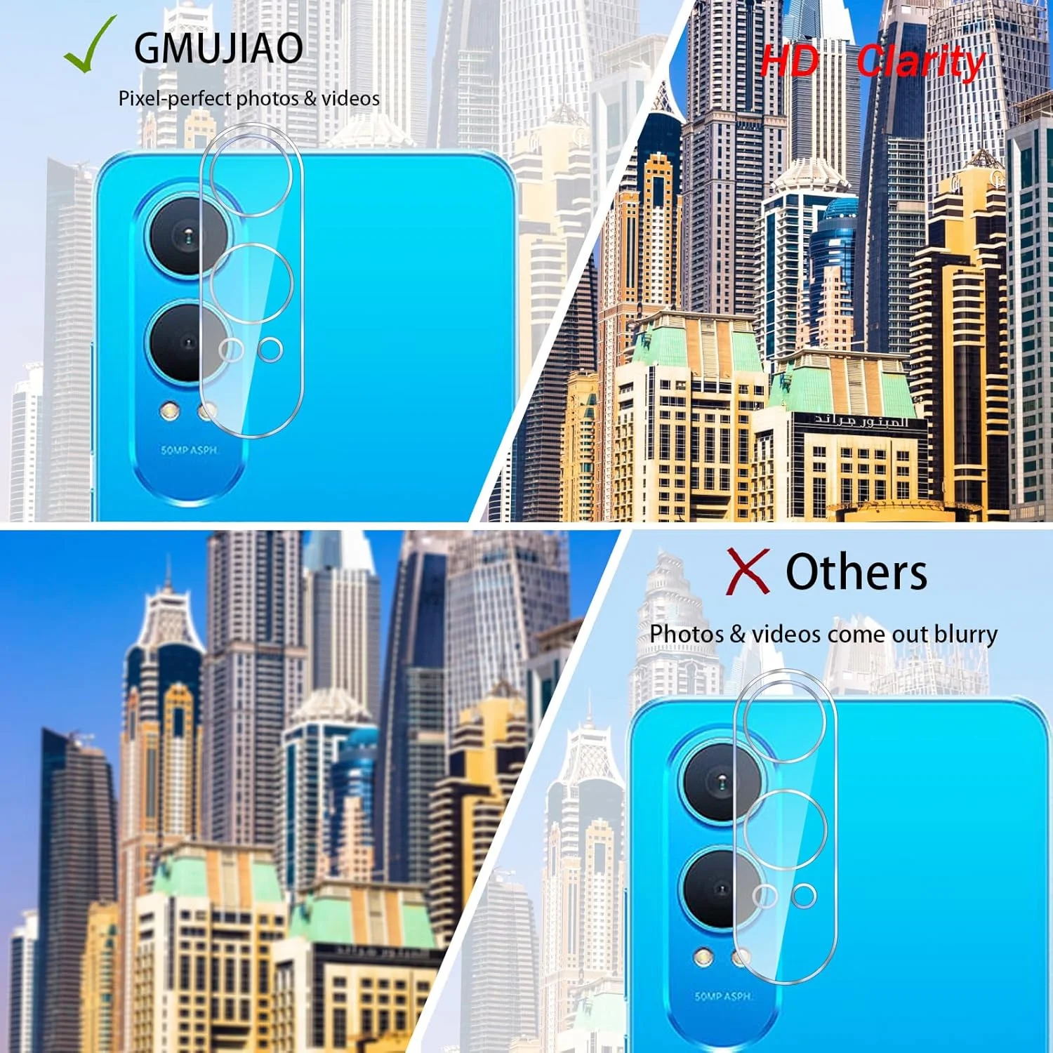 GMUJIAO بسته [2+2 عددی] سازگار با OnePlus Nord CE4 Lite شامل محافظ صفحه نمایش شیشه ای حرارت دیده و محافظ لنز دوربین، فیلم شیشه ای حرارت دیده تمام صفحه HD [ضد خرد شدن] - مشکی