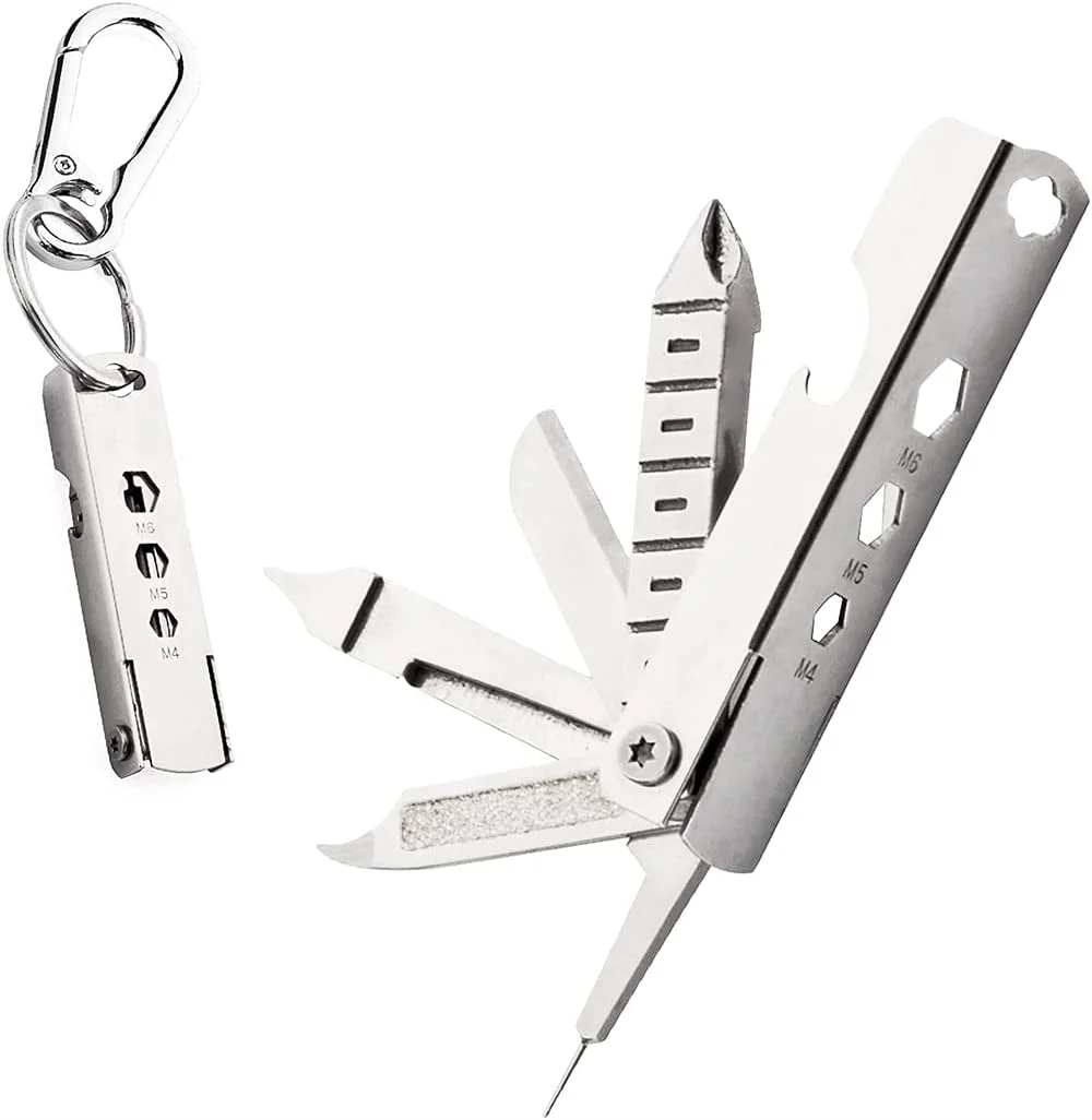 ابزار چندکاره جاکلیدی ELECDON، ابزار تعمیر چند منظوره، ابزار تعمیر 11 در 1، جاکلیدی با پیچ گوشتی، سوهان ناخن، درب بازکن بطری، آچار، خط کش، سوزن سیم کارت، نگهدارنده تلفن همراه (نقره ای)