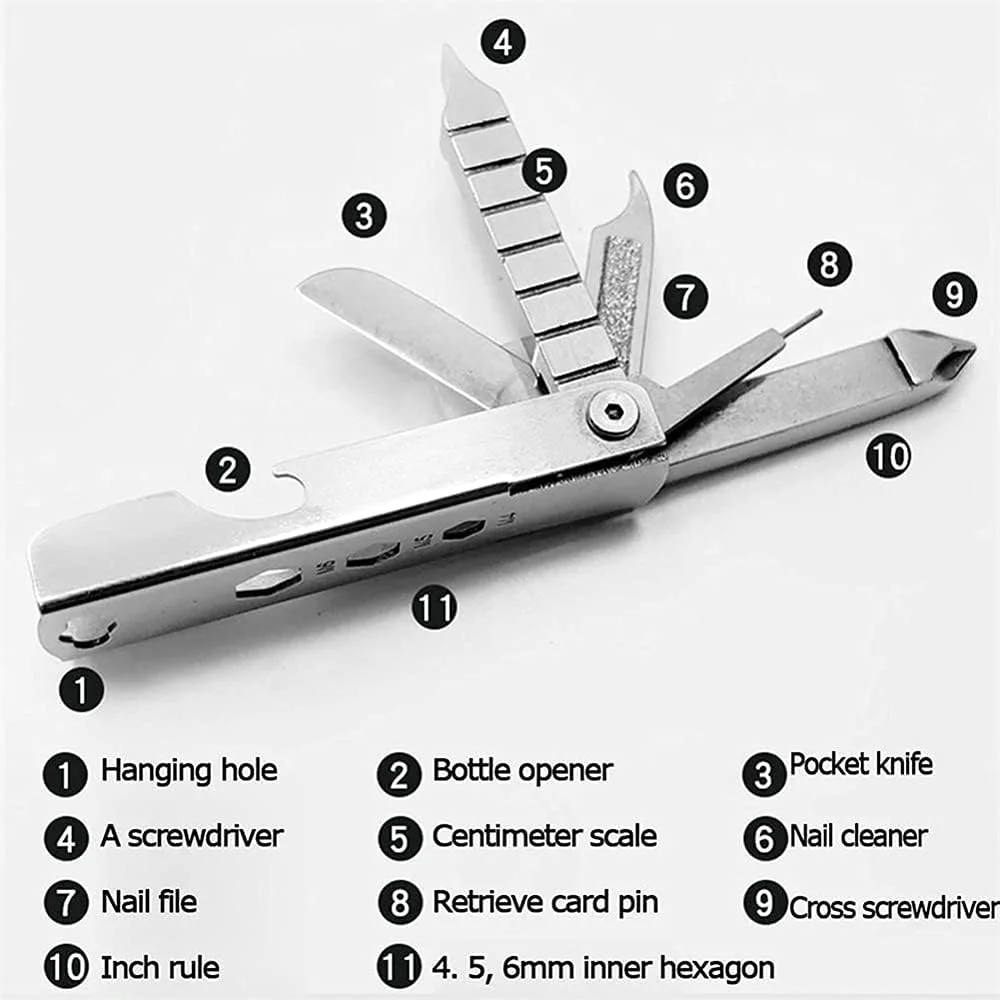 ابزار چندکاره جاکلیدی ELECDON، ابزار تعمیر چند منظوره، ابزار تعمیر 11 در 1، جاکلیدی با پیچ گوشتی، سوهان ناخن، درب بازکن بطری، آچار، خط کش، سوزن سیم کارت، نگهدارنده تلفن همراه (نقره ای) ابزار چندکاره جاکلیدی ELECDON، ابزار تعمیر چند منظوره، ابزار تعمیر 11 در 1، جاکلیدی با پیچ گوشتی، سوهان ناخن، درب بازکن بطری، آچار، خط کش، سوزن سیم کارت، نگهدارنده تلفن همراه (نقره ای)