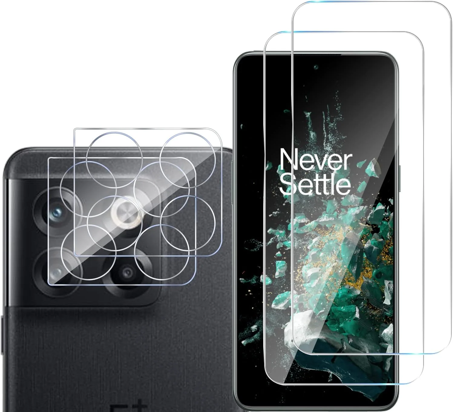GMUJIAO [بسته 2+2 سازگار با OnePlus 10T برای محافظ صفحه نمایش و فیلم محافظ لنز دوربین، محافظ صفحه نمایش HD [سختی 9H]