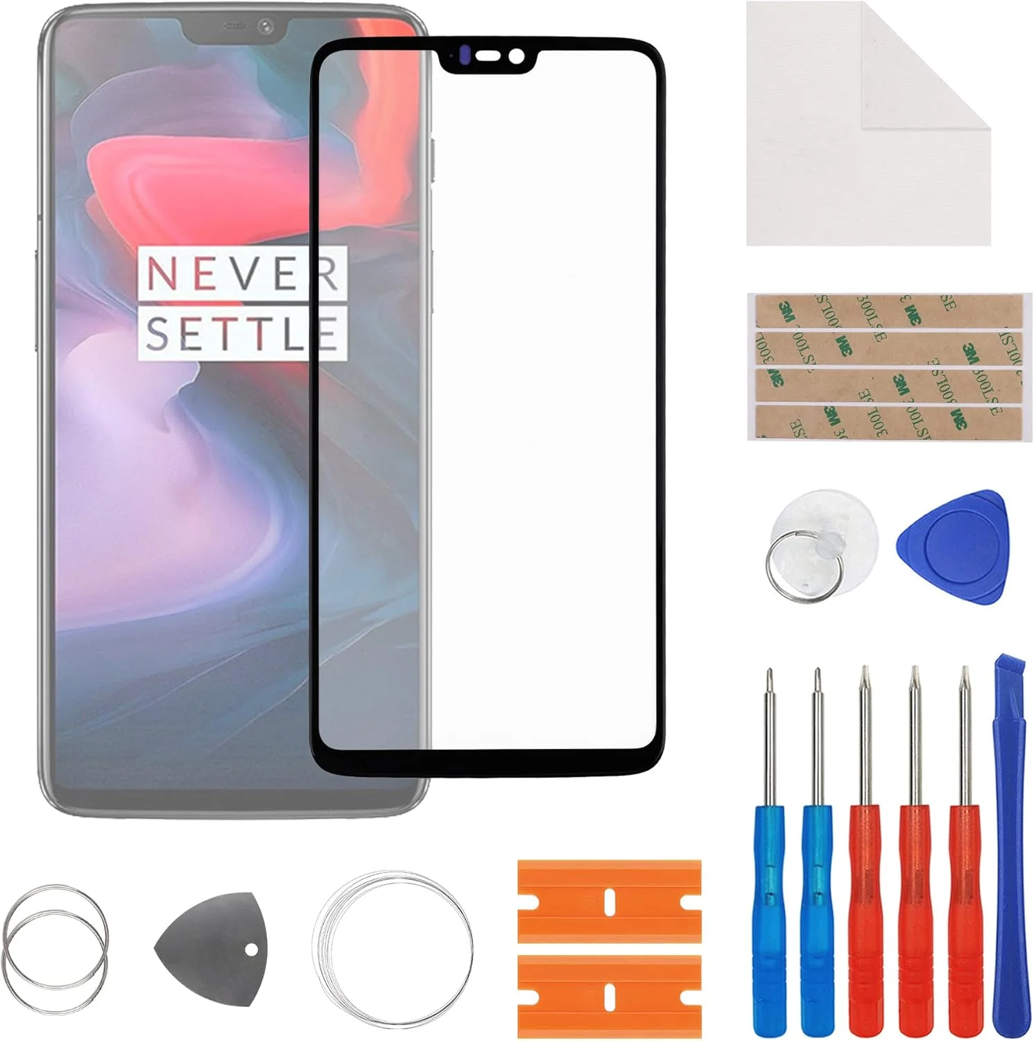 شیشه نمایشگر SwarKing، شیشه جلویی، تعویض لنز صفحه بیرونی سازگار با OnePlus 6 به همراه کیت تعمیر