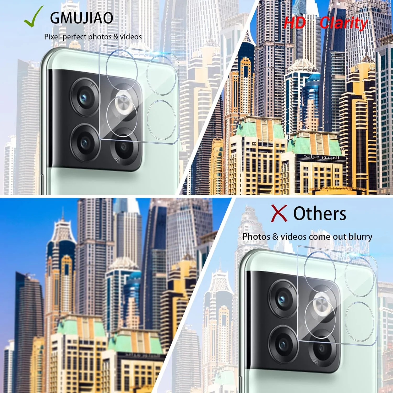 GMUJIAO [بسته 2+2 سازگار با OnePlus 10T برای محافظ صفحه نمایش و فیلم محافظ لنز دوربین، محافظ صفحه نمایش HD [سختی 9H]