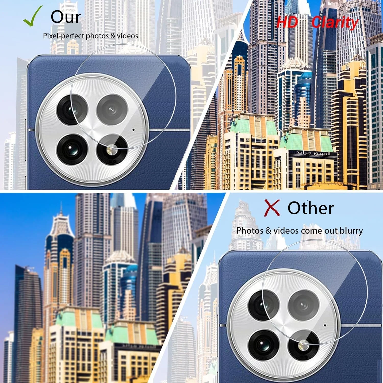 محافظ صفحه نمایش و محافظ لنز دوربین Gruattreay [بسته 2+2 عددی] سازگار با OnePlus 13 5G، شیشه حرارت دیده HD، [پشتیبانی از باز کردن قفل اثر انگشت] سختی 9H ضد خش و بدون حباب