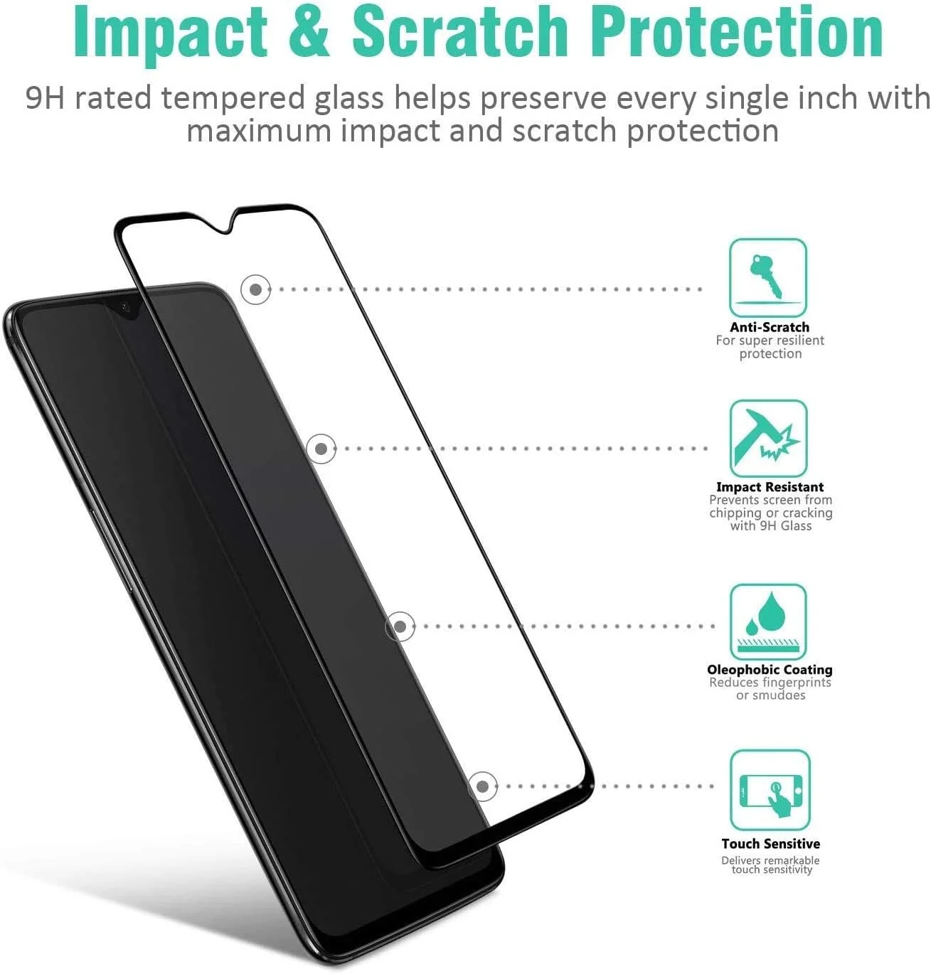 محافظ صفحه نمایش شیشه ای حرارت دیده خمیده سه بعدی Muzz One Plus 6T، پوشش کامل، مقاوم در برابر خراش، لمس پنج بعدی برای 1+6T