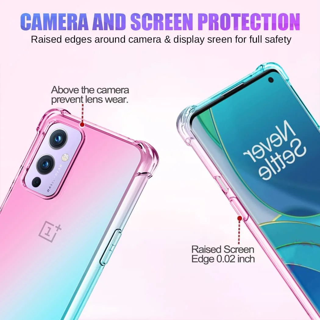 قاب ژله ای Jhxtech برای گوشی OnePlus 9 5G به همراه محافظ صفحه نمایش شیشه ای حرارت دیده [2 عدد]، قاب باریک ضد خش TPU با پوشش محافظ ضد ضربه برای OnePlus 9 5G (صورتی/سبز)