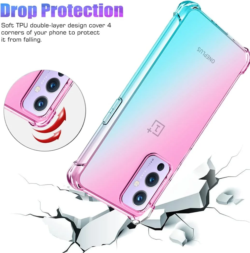 قاب ژله ای Jhxtech برای گوشی OnePlus 9 5G به همراه محافظ صفحه نمایش شیشه ای حرارت دیده [2 عدد]، قاب باریک ضد خش TPU با پوشش محافظ ضد ضربه برای OnePlus 9 5G (صورتی/سبز)