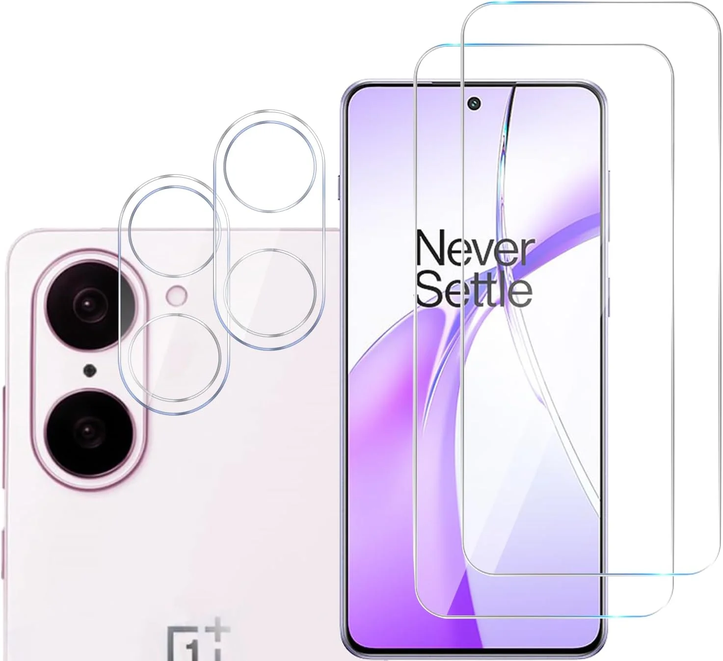 MGUEIAO [بسته 2+2 سازگار با OnePlus Nord 5 شامل محافظ صفحه نمایش شیشه ای حرارت دیده و محافظ لنز دوربین، فیلم شیشه ای حرارت دیده تمام صفحه HD [ضد خرد شدن]