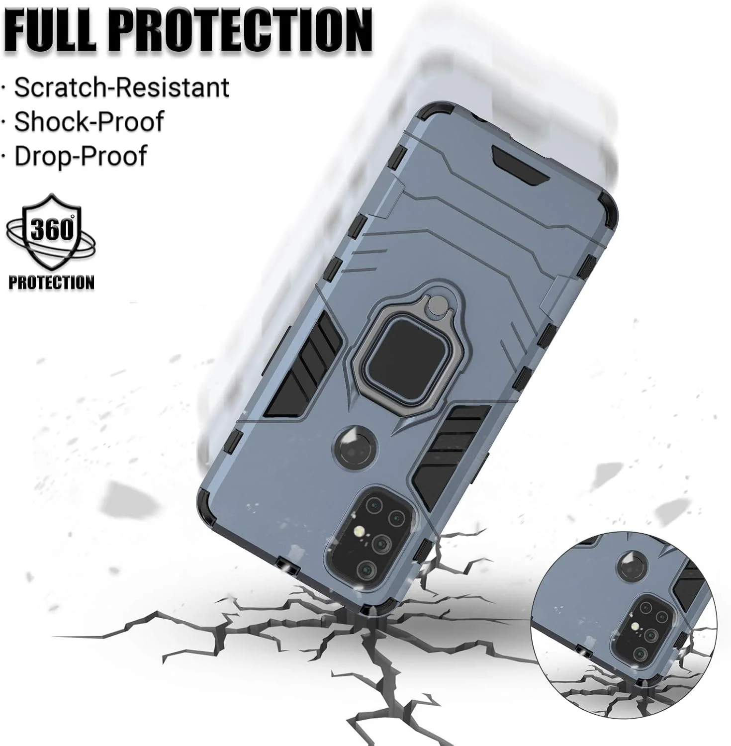 قاب گوشی Jusy سازگار با وان پلاس نورد N10 5G، محافظ صفحه نمایش شیشه ای حرارت دیده و محافظ دوربین برای 1+ نورد N10، قاب محافظ با پایه نگهدارنده چرخان و صفحه مغناطیسی (سرمه ای)