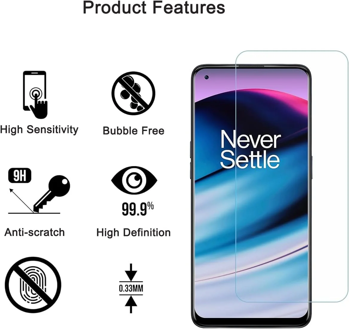 محافظ صفحه نمایش HYGMOCC برای OnePlus Nord N20 5G، فیلم محافظ شیشه ای حرارت دیده، وضوح HD، سختی 9H، نصب آسان، ضد خش، بدون حباب (1 عدد)