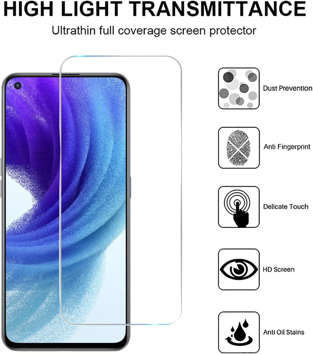 MGUEIAO [بسته 2+2 سازگار با OnePlus Nord 5 شامل محافظ صفحه نمایش شیشه ای حرارت دیده و محافظ لنز دوربین، فیلم شیشه ای حرارت دیده تمام صفحه HD [ضد خرد شدن]