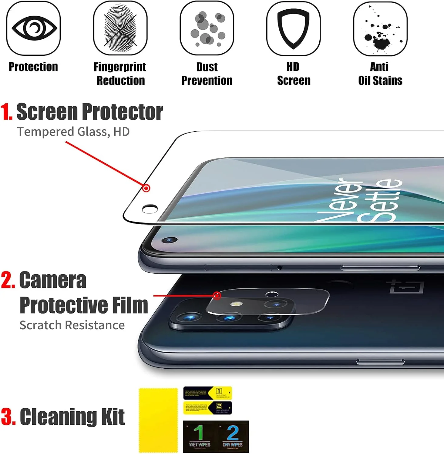 قاب گوشی Jusy سازگار با وان پلاس نورد N10 5G، محافظ صفحه نمایش شیشه ای حرارت دیده و محافظ دوربین برای 1+ نورد N10، قاب محافظ با پایه نگهدارنده چرخان و صفحه مغناطیسی (سرمه ای)