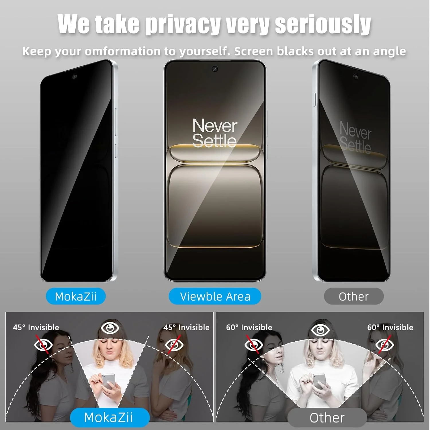 محافظ صفحه نمایش حریم خصوصی MokaZii سازگار با OnePlus Nord CE5، بسته 2 عددی + 2 عدد فیلم شیشه ای ضد جاسوسی + محافظ دوربین، سختی 9H ضد خش محافظ صفحه نمایش حریم خصوصی MokaZii سازگار با OnePlus Nord CE5، بسته 2 عددی + 2 عدد فیلم شیشه ای ضد جاسوسی + محافظ دوربین، سختی 9H ضد خش