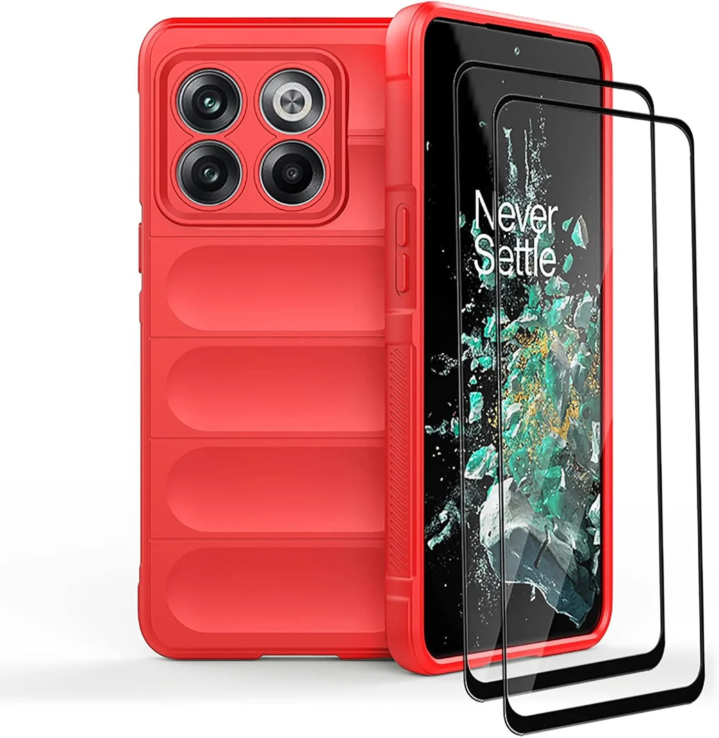 کاور محافظ GMUJIAO سازگار با OnePlus 10T، ضد لغزش، ضد ضربه، ضد خش، همراه با 2 محافظ صفحه نمایش شیشه ای حرارت دیده [مقاوم در برابر خراش] - قرمز