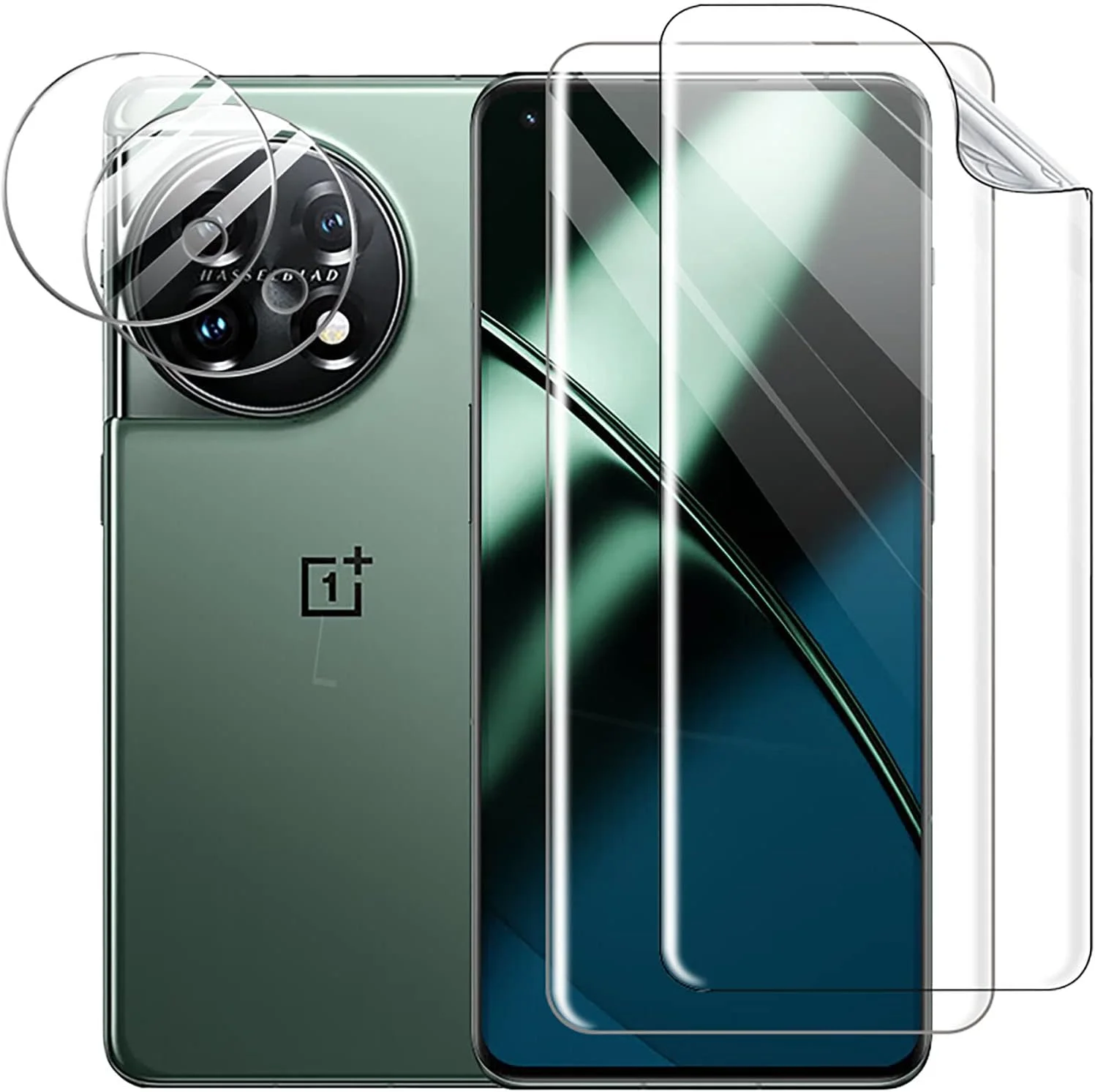 محافظ صفحه نمایش سازگار با OnePlus 11 5G، بسته 2 عددی محافظ صفحه نمایش نرم + بسته 2 عددی محافظ دوربین، 9H، بدون حباب، مقاوم در برابر خراش (A-شفاف)