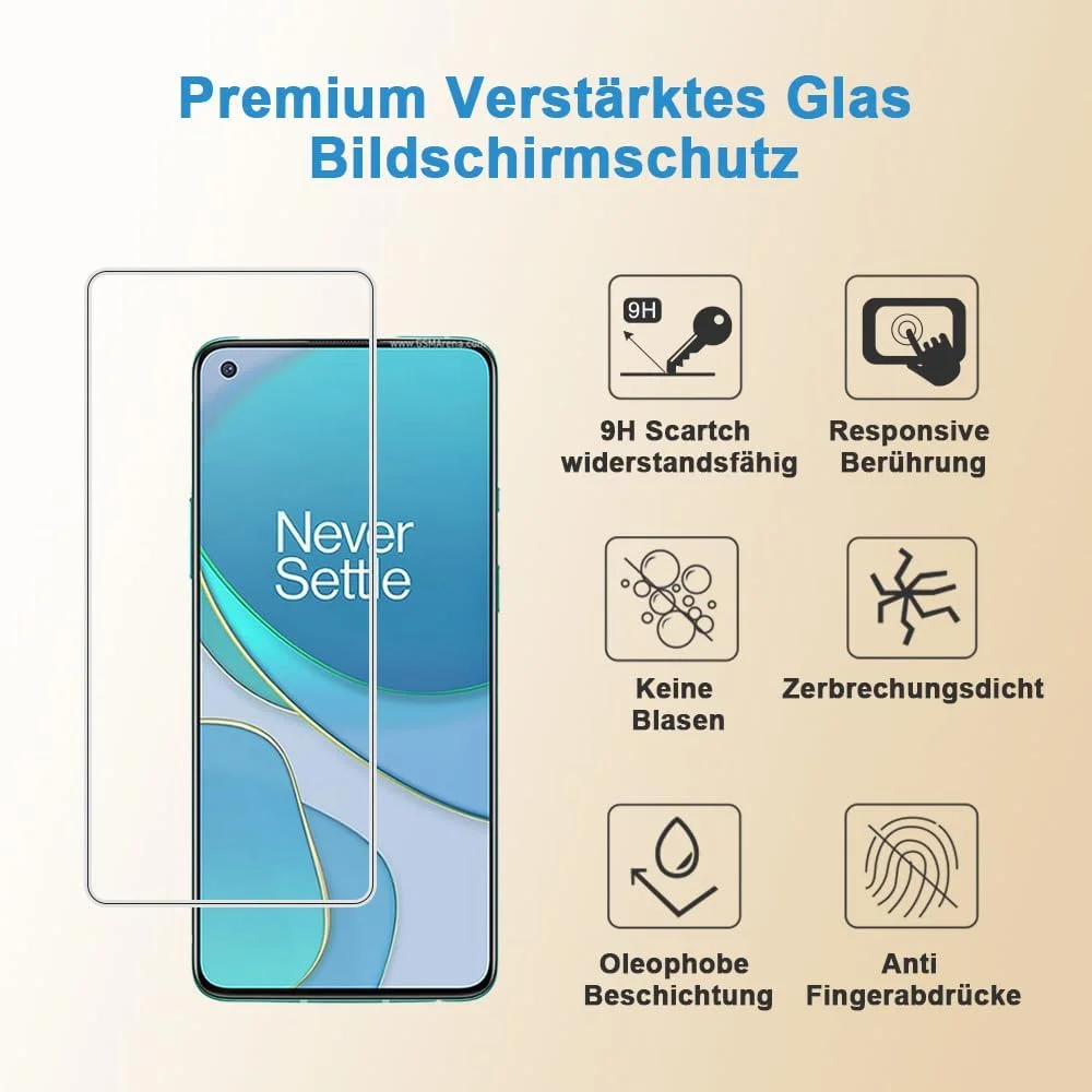 Shunwige Tempered Glass Screen Protector, Designed for OnePlus 8T, Tempered Glass, Scratch-Resistant, Cover Only Display Area, Pack of 2