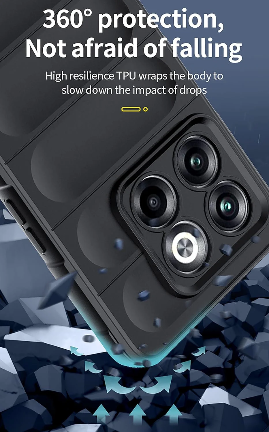 کاور GMUJIAO سازگار با OnePlus 10T، ضد لغزش، ضد ضربه، ضد خش، محافظ با 2 محافظ صفحه نمایش شیشه ای حرارت دیده [مقاوم در برابر خراش] - آبی روشن