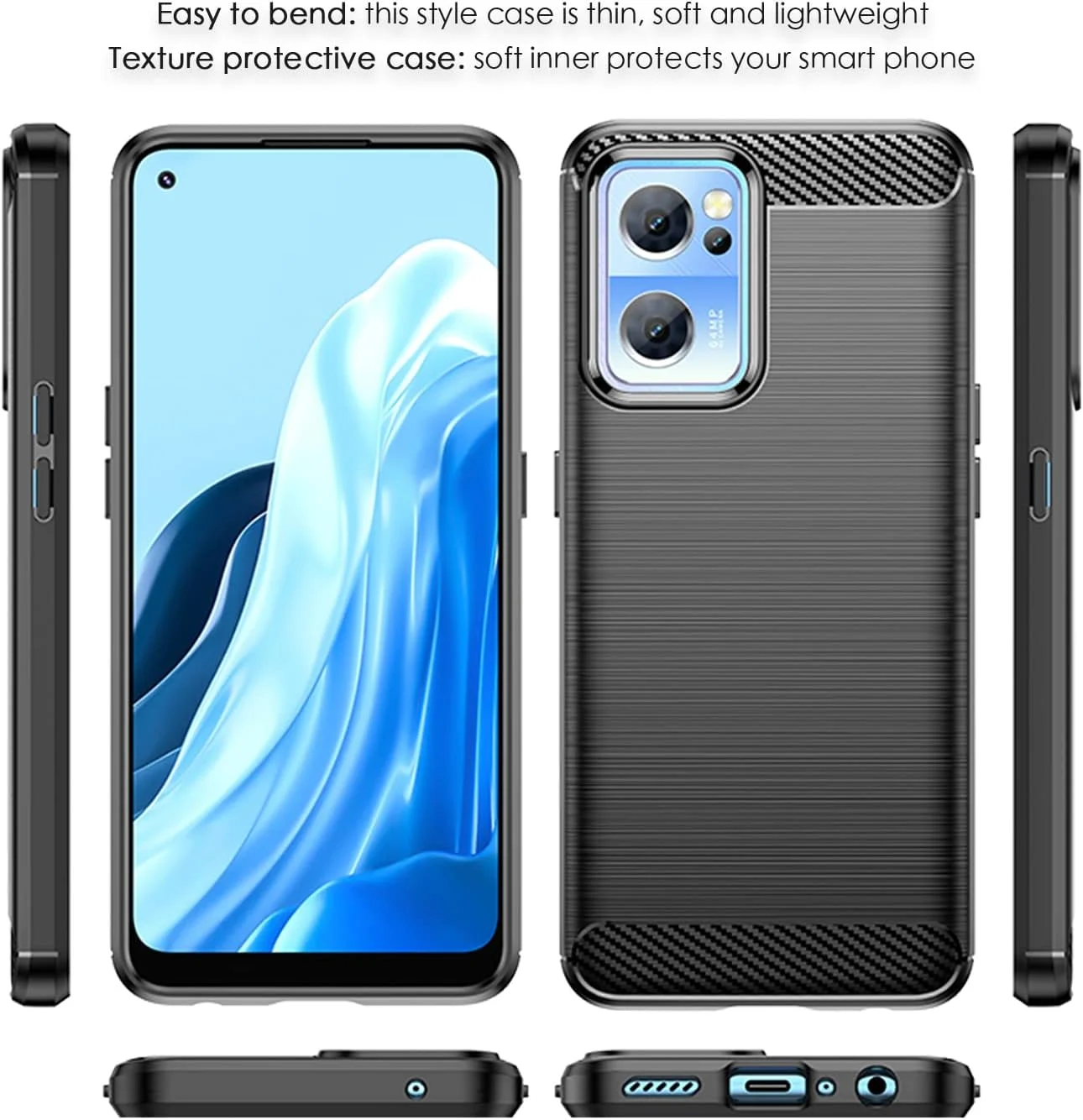 قاب محافظ SCL برای گوشی OnePlus Nord CE2 5G به همراه محافظ صفحه نمایش شیشه ای، کاور محافظ ژله ای با طرح فیبر کربن [مشکی]، ضد خش و ضد ضربه