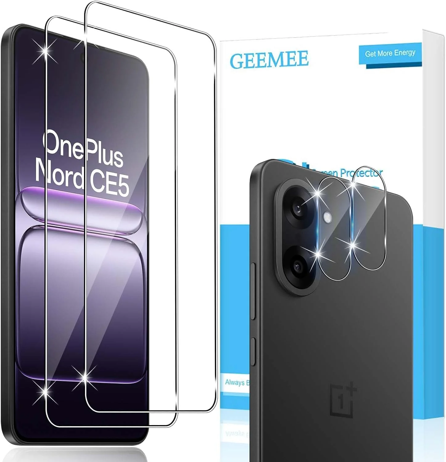 محافظ صفحه نمایش شیشه ای حرارتی GEEMEE برای OnePlus Nord CE5 و فیلم محافظ دوربین، 2 + 2 عدد شیشه حرارتی با سختی 9H محافظ صفحه نمایش با حساسیت بالا