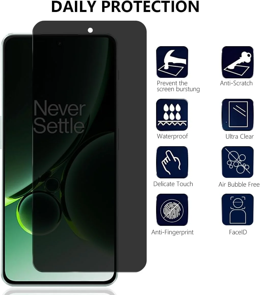 محافظ صفحه نمایش ضد جاسوسی Fiokxie [بسته 2 عددی] برای OnePlus Nord N30 - محافظ صفحه حریم خصوصی تمام صفحه، فیلم شیشه ای سخت شده سه بعدی، محافظ ضد خش با پوشش کامل و سختی 9H