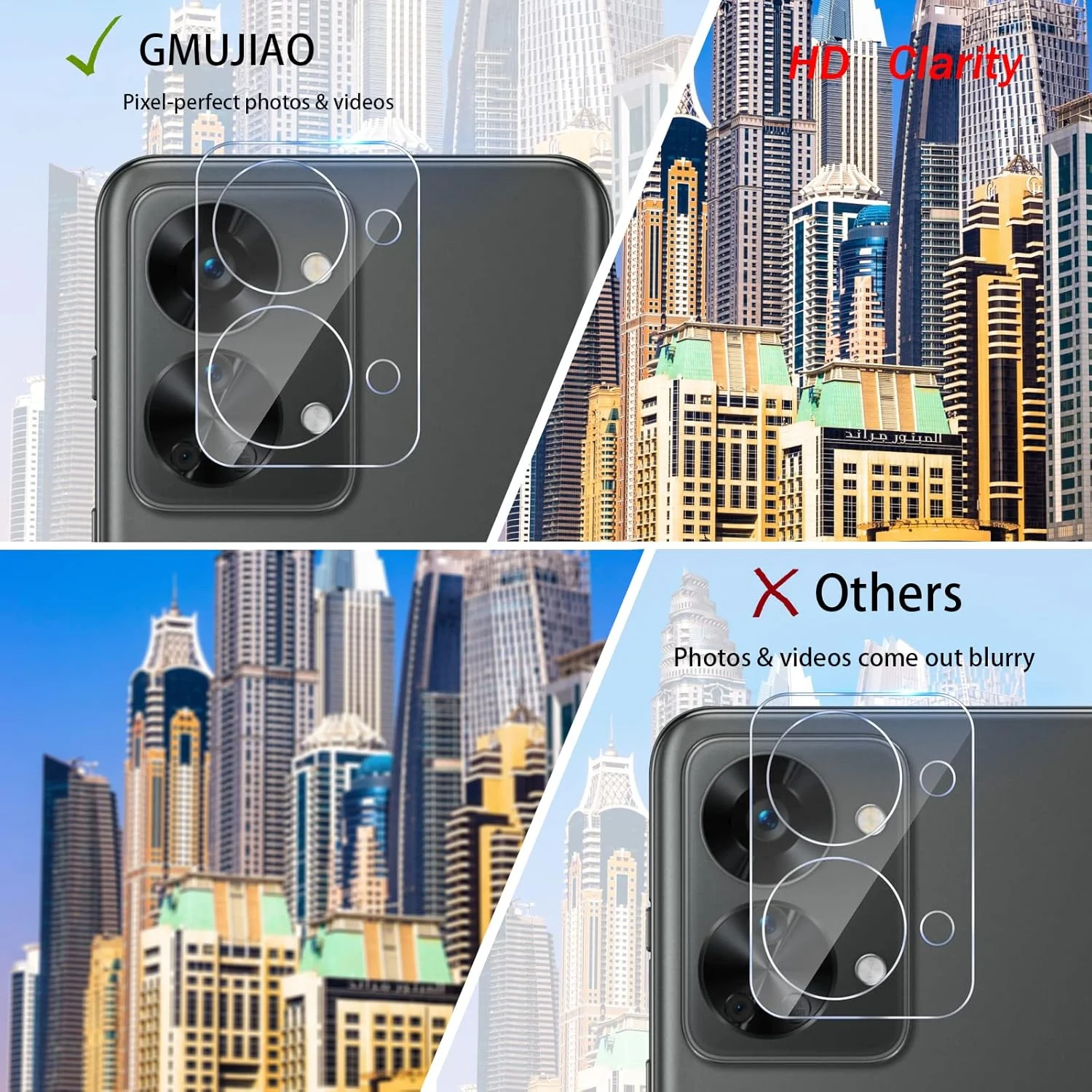 GMUJIAO [بسته 2+2 عددی] سازگار با OnePlus Nord 2T، محافظ صفحه نمایش شیشه ای حرارت دیده و محافظ لنز دوربین، فیلم شیشه ای حرارت دیده تمام صفحه HD [ضد خرد شدن] - مشکی