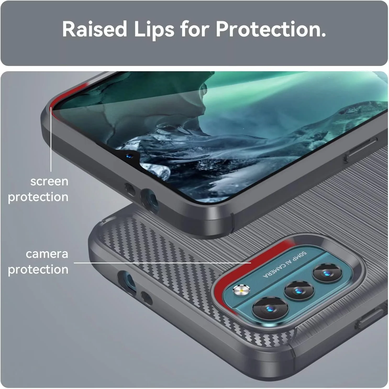 کیف محافظ گوشی QINOUK برای OnePlus Nord CE 2 Lite 5G، طراحی بافت برس خورده [ضد ضربه]، کیف ساخته شده از مواد انعطاف پذیر TPU به همراه محافظ صفحه نمایش شیشه ای حرارت دیده [2 عددی] سازگار با OnePlus Nord CE 2 Lite 5G - خاکستری