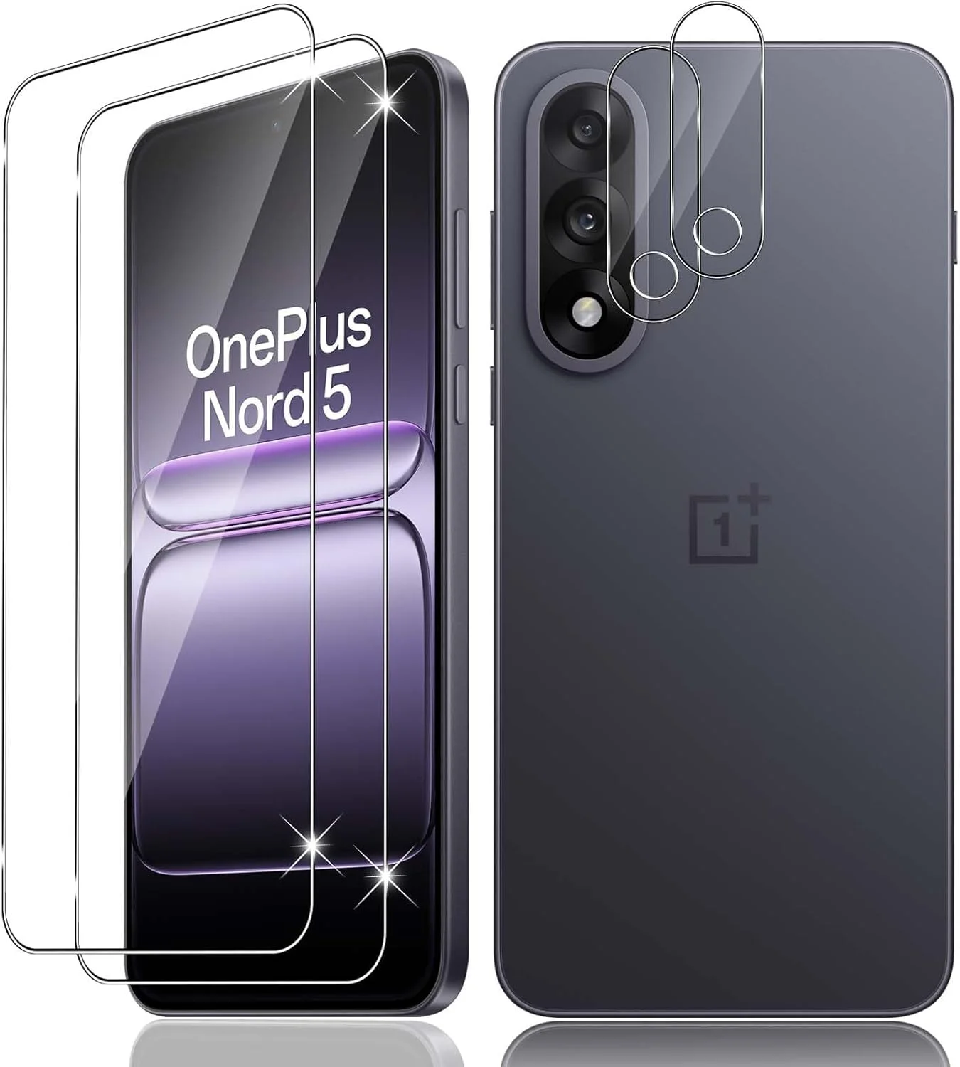 محافظ صفحه نمایش شیشه ای Vanrain برای OnePlus Nord 5، 2+2 عدد فیلم محافظ صفحه نمایش و محافظ دوربین عقب، فیلم با سختی 9H و وضوح بالا بدون حباب