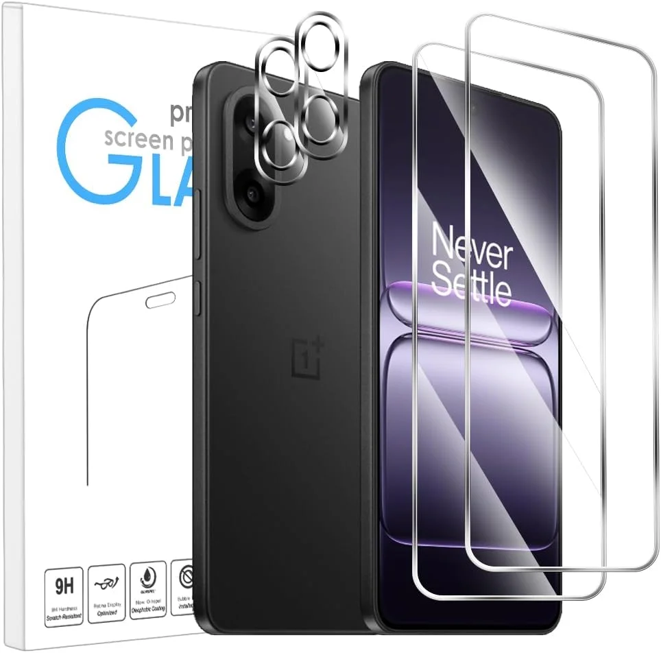 XINYEXIN برای OnePlus Nord CE 5 5G [بسته 2 عددی] محافظ صفحه نمایش شیشه ای حرارت دیده + محافظ دوربین، مجموعه محافظ صفحه نمایش با سختی 9H، ضد اثر انگشت، محافظ صفحه نمایش HD و شیشه محافظ دوربین