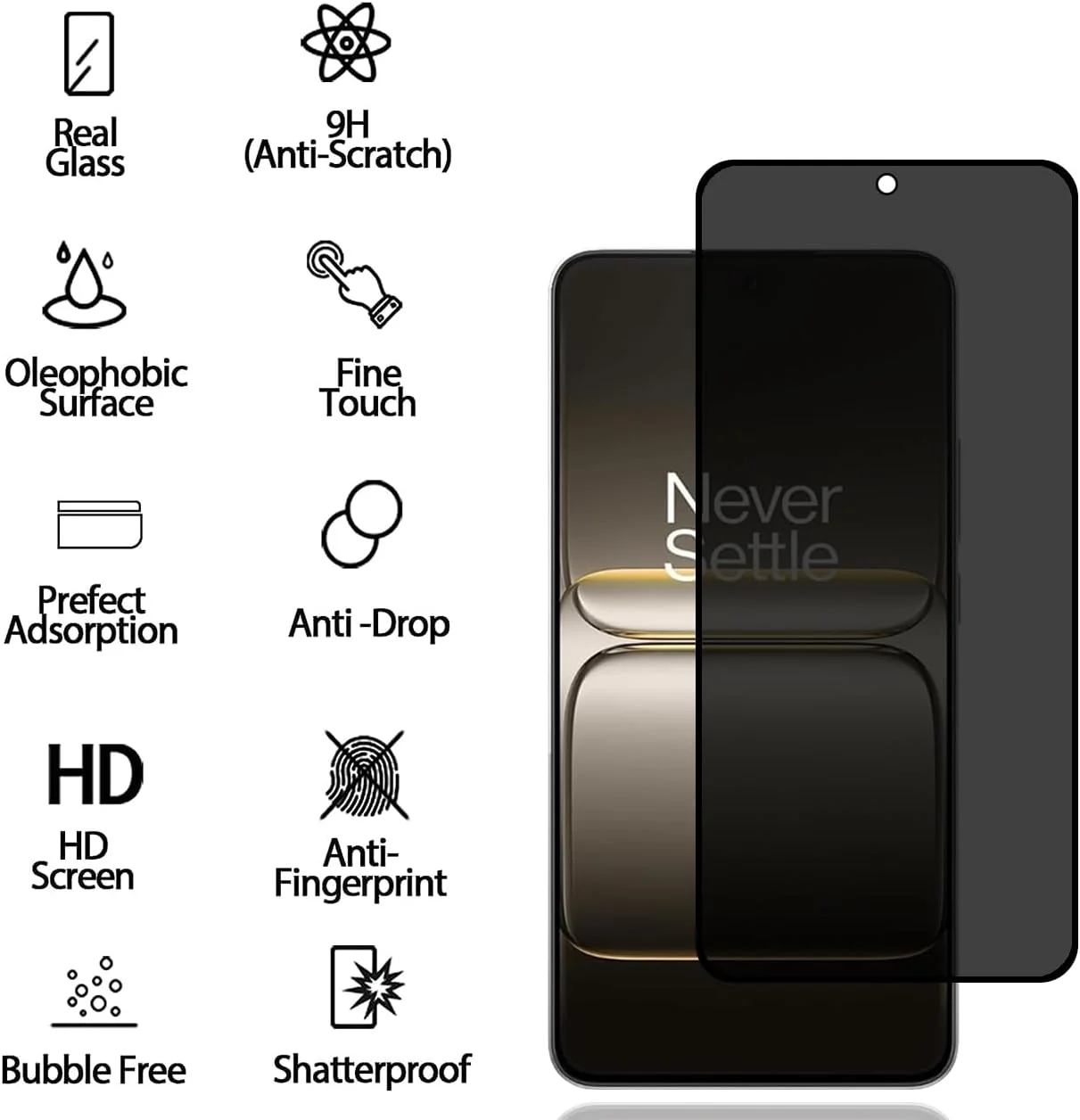 محافظ صفحه نمایش حریم خصوصی برای OnePlus Nord CE5 5G [بسته 2 عددی]، فیلم شیشه ای حرارت دیده ضد جاسوسی، سختی 9H، ضد خش، ضد اثر انگشت، بدون حباب، محافظ صفحه نمایش ضد جاسوسی برای OnePlus Nord CE 5