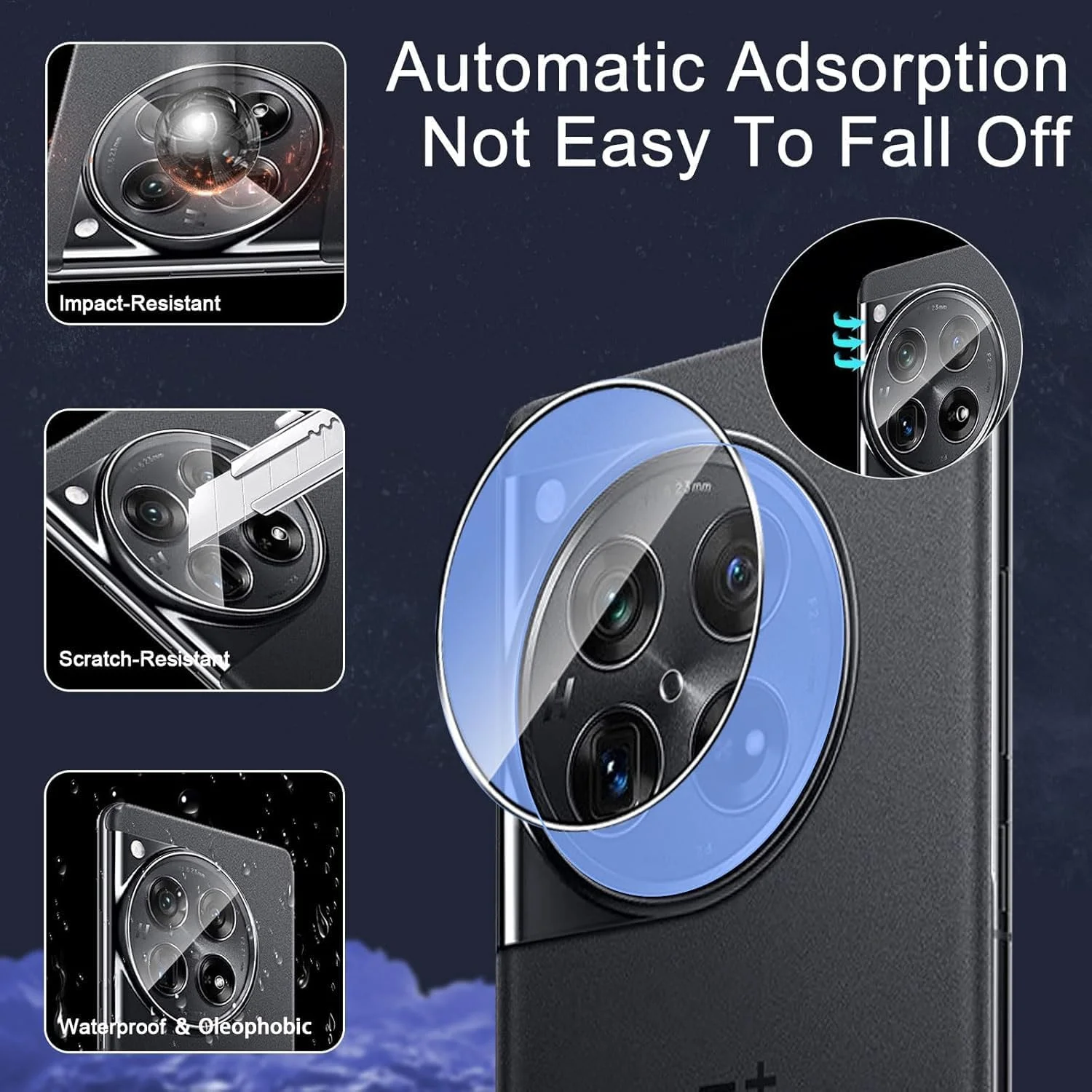 محافظ صفحه نمایش شیشه ای حرارت دیده GEEMEE برای OnePlus 12 و فیلم محافظ دوربین، 2 + 2 تکه شیشه حرارت دیده با سختی 9H و حساسیت بالا