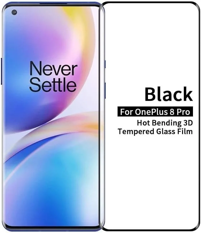 محافظ صفحه نمایش گوشی هوشمند CHENCHUAN برای OnePlus 8 Pro، شیشه حرارتی خمیده سه بعدی با پوشش کامل صفحه نمایش، مقاوم در برابر انفجار (مشکی)، فیلم شیشه ای حرارتی (رنگ: مشکی)