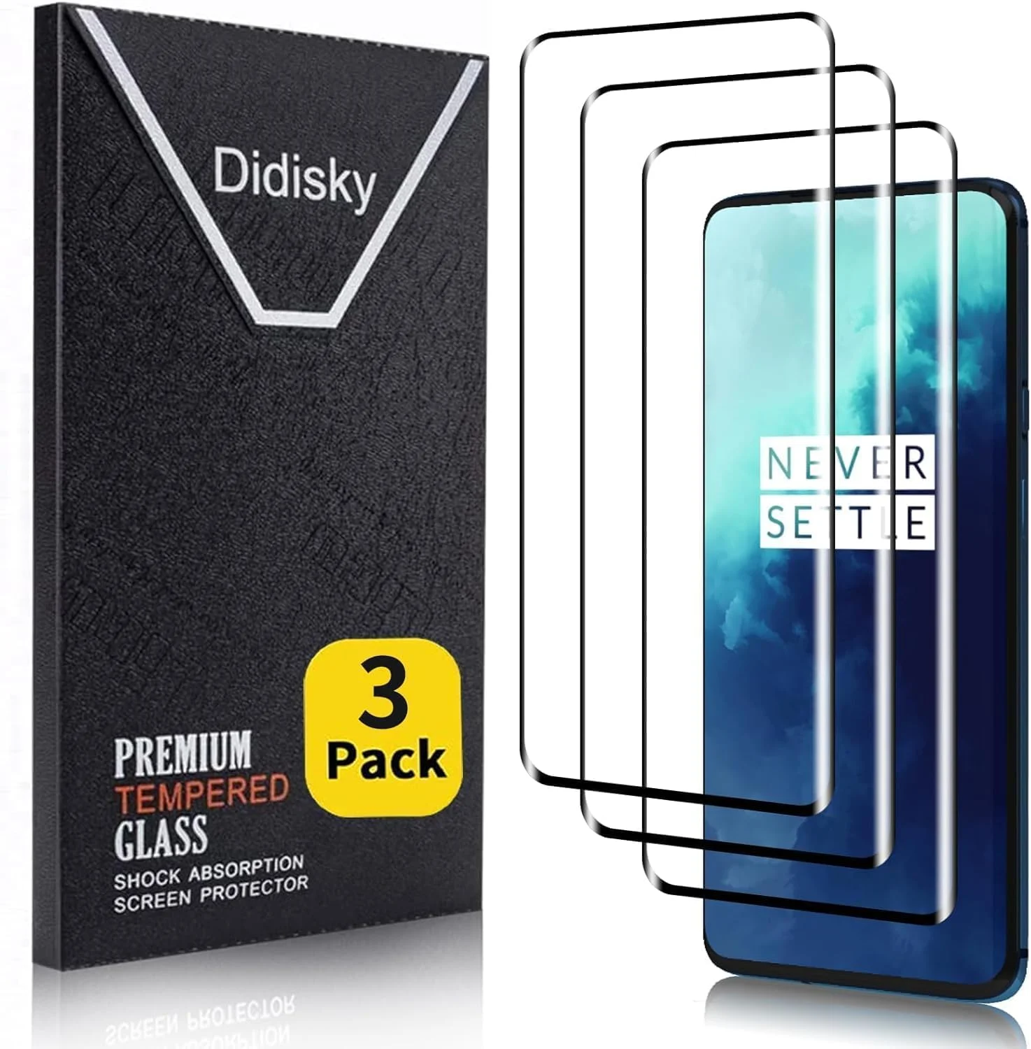 محافظ صفحه نمایش شیشه ای دیدیسکی بسته 3 عددی برای وان پلاس 7T پرو/وان پلاس 7 پرو، محافظ صفحه نمایش شیشه ای حرارت دیده HD، درجه سختی 9H، نصب آسان، مقاوم در برابر خراش، HD