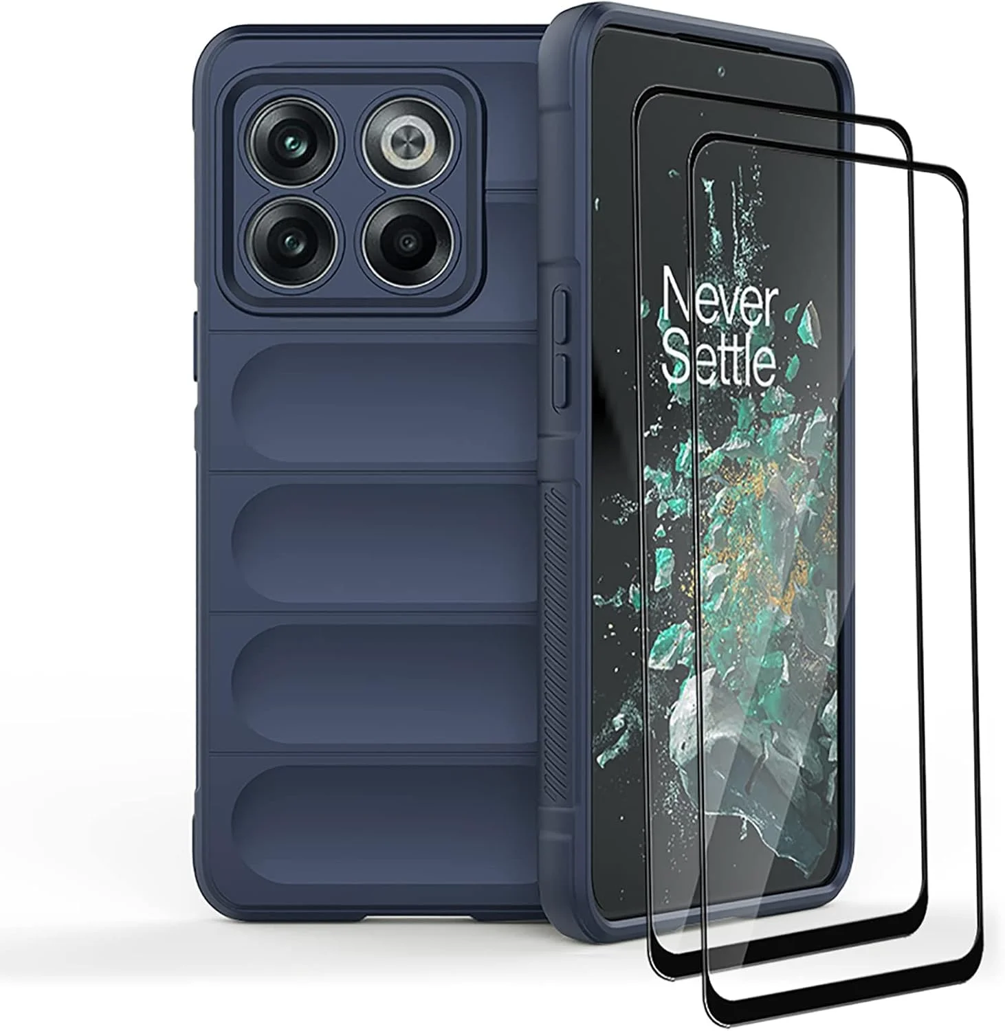 کاور محافظ گوشی GMUJIAO سازگار با OnePlus 10T، ضد لغزش، ضد ضربه، ضد خش، همراه با 2 محافظ صفحه نمایش شیشه ای حرارت دیده - آبی