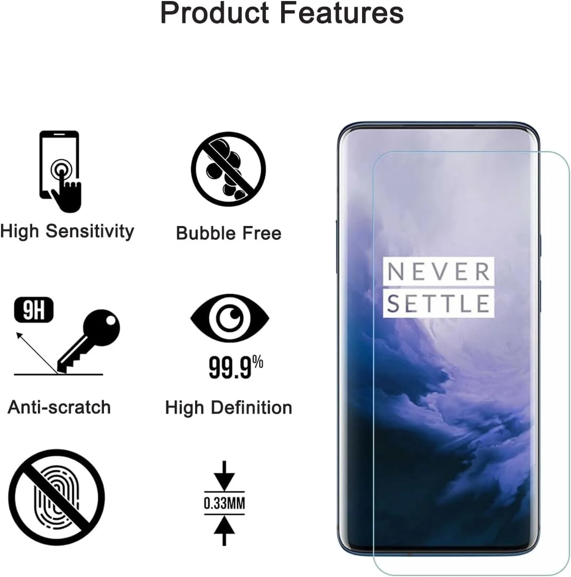 HYGMOCC Screen Protector for OnePlus 7 Pro and OnePlus 7T Pro Tempered Glass Protective Film HD 9H Hardness Case Friendly Easy Installation Anti Scratch Bubble Free(1 pcs)