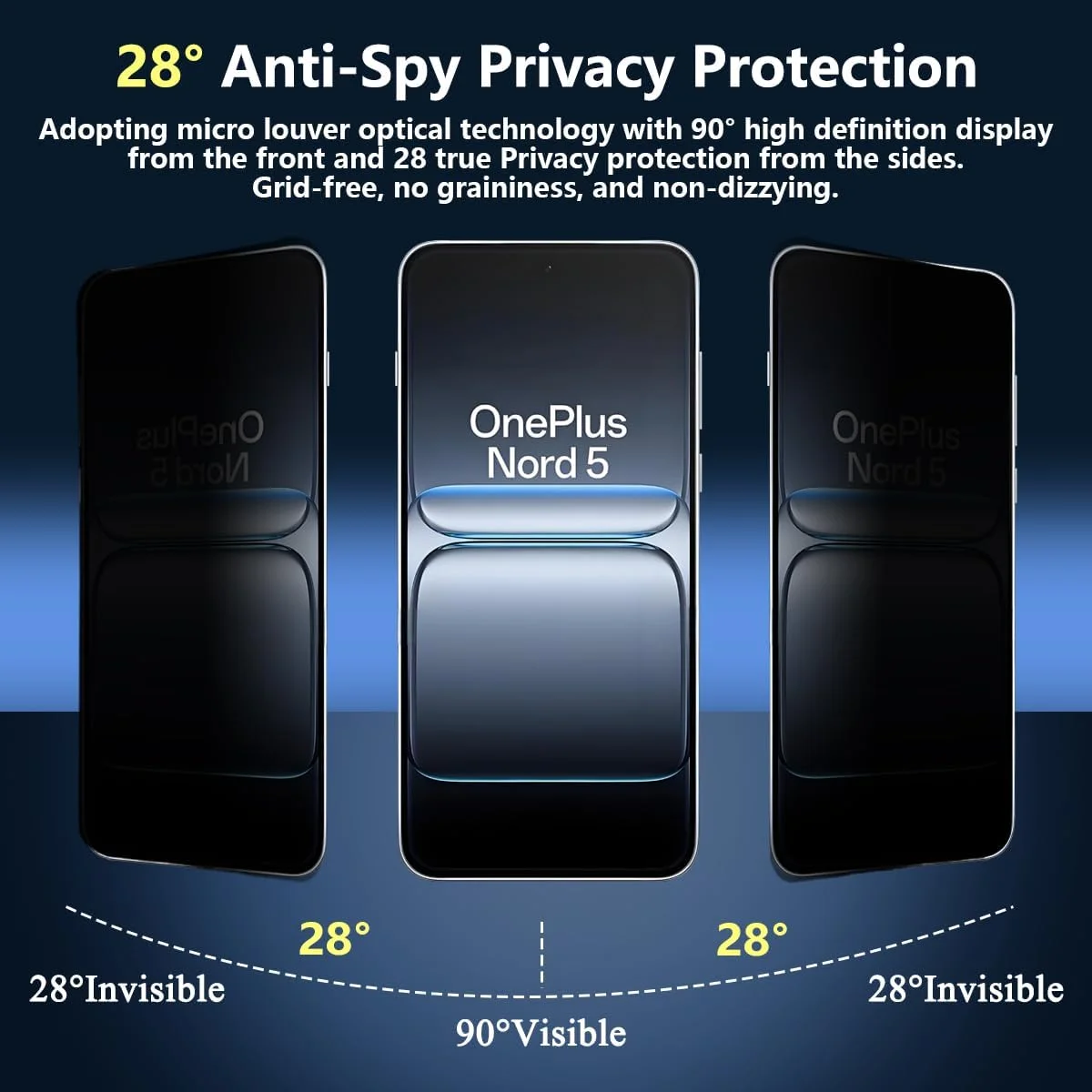 محافظ صفحه نمایش حریم خصوصی Yieehhow برای OnePlus Nord 5 5G شیشه حرارت دیده، [بسته 1 عددی] سختی 9H شیشه محافظ ضد جاسوسی، محافظ صفحه نمایش HD / محافظ صفحه نمایش شیشه ای حریم خصوصی بدون حباب
