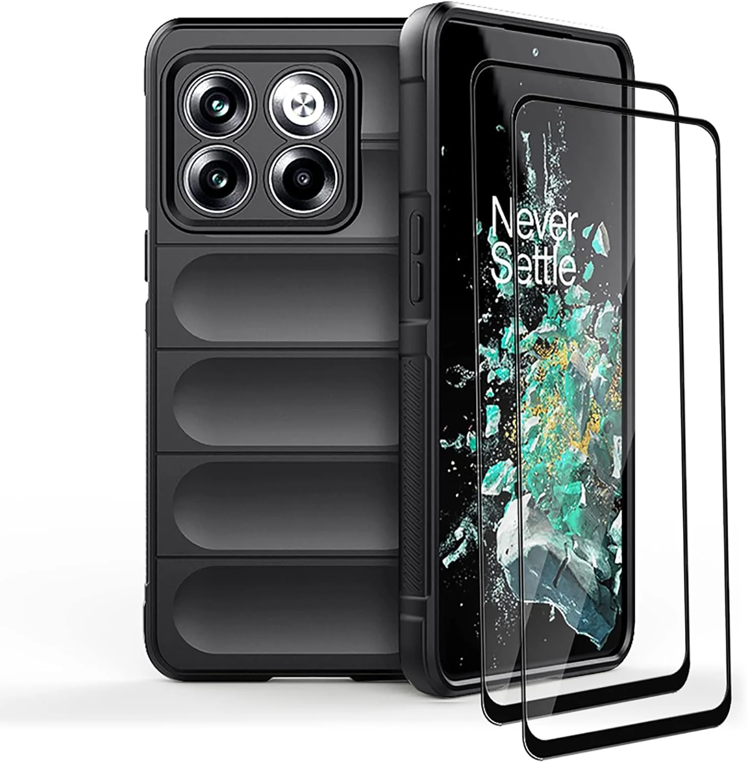 کاور محافظ GMUJIAO سازگار با OnePlus 10T، ضد لغزش، ضد ضربه، ضد خش، همراه با 2 محافظ صفحه نمایش شیشه ای حرارت دیده - مشکی