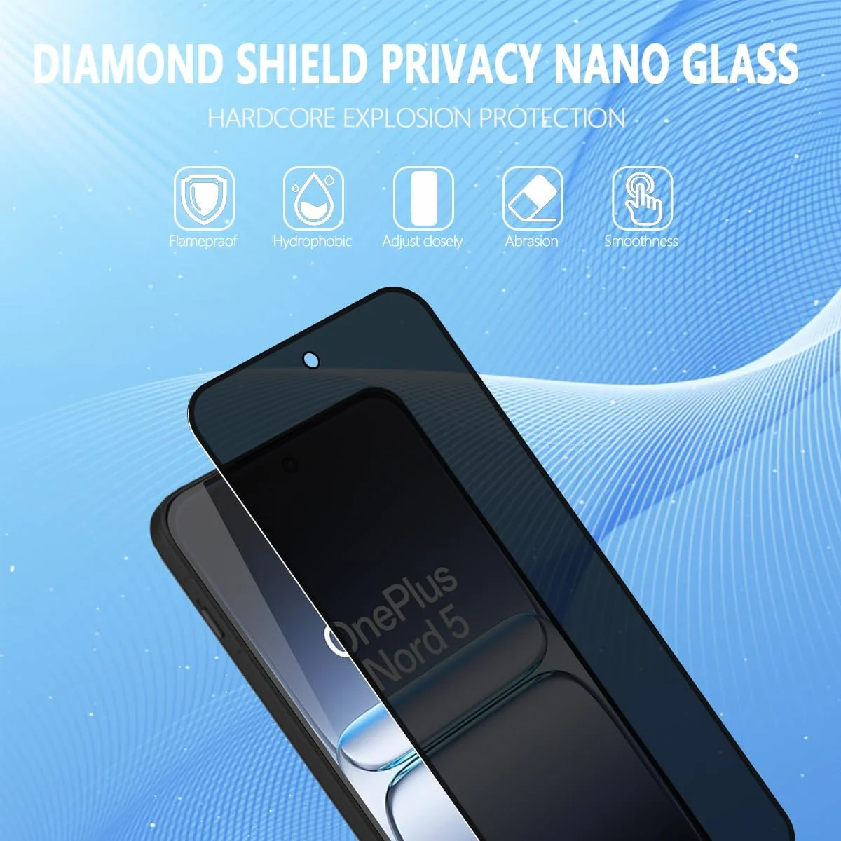 محافظ صفحه نمایش حریم خصوصی Yieehhow برای OnePlus Nord 5 5G شیشه حرارت دیده، [بسته 1 عددی] سختی 9H شیشه محافظ ضد جاسوسی، محافظ صفحه نمایش HD / محافظ صفحه نمایش شیشه ای حریم خصوصی بدون حباب