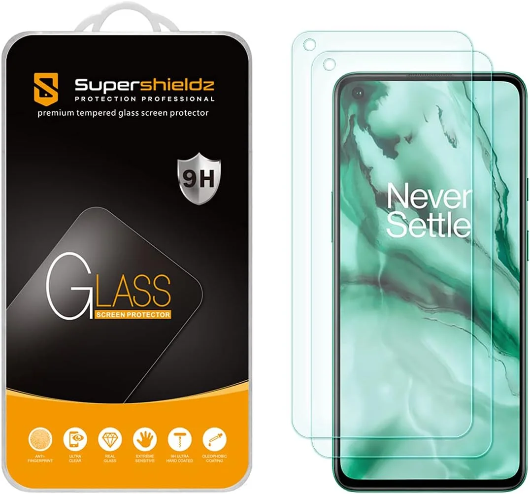 محافظ صفحه نمایش شیشه ای حرارت دیده سوپرشیلدز (2 عددی) طراحی شده برای وان پلاس نورد CE 5G، ضد خش و بدون حباب